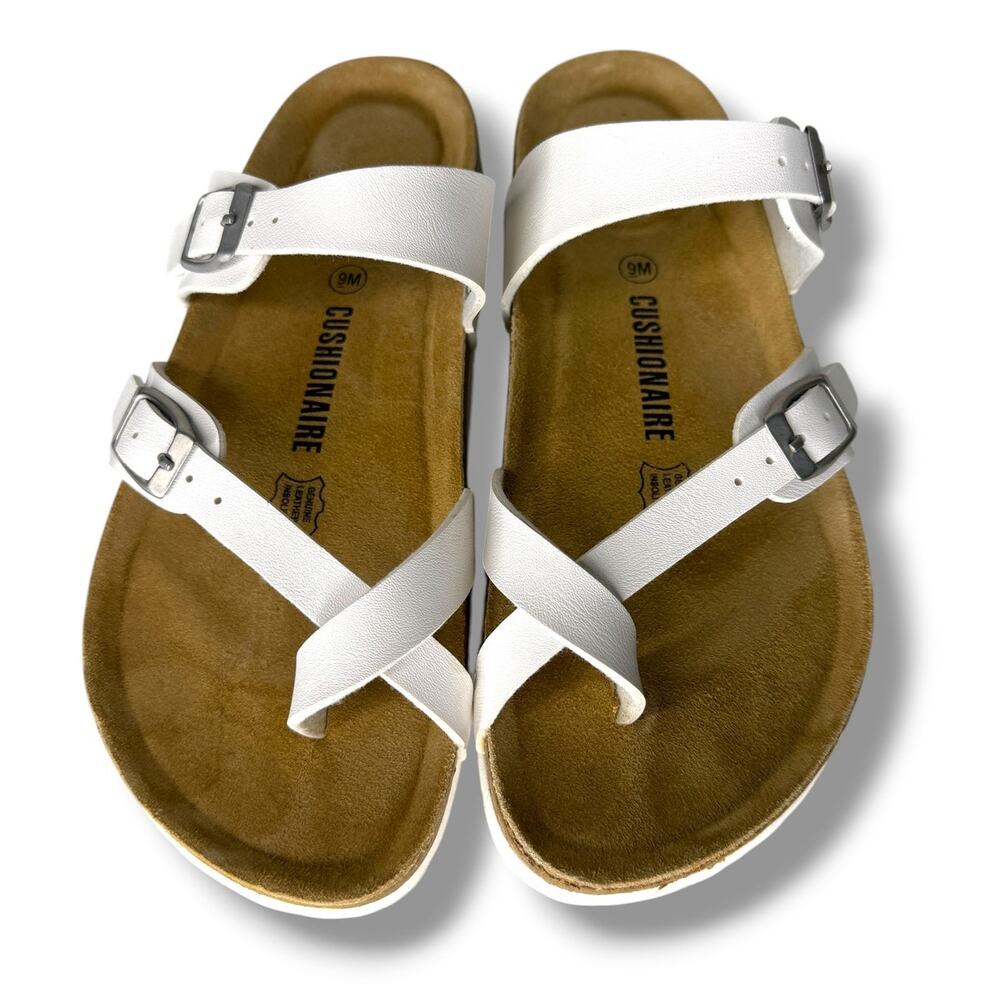 Cushionaire Luna White Double Buckle Slide Sandals Women’s 9 Genuine Leather